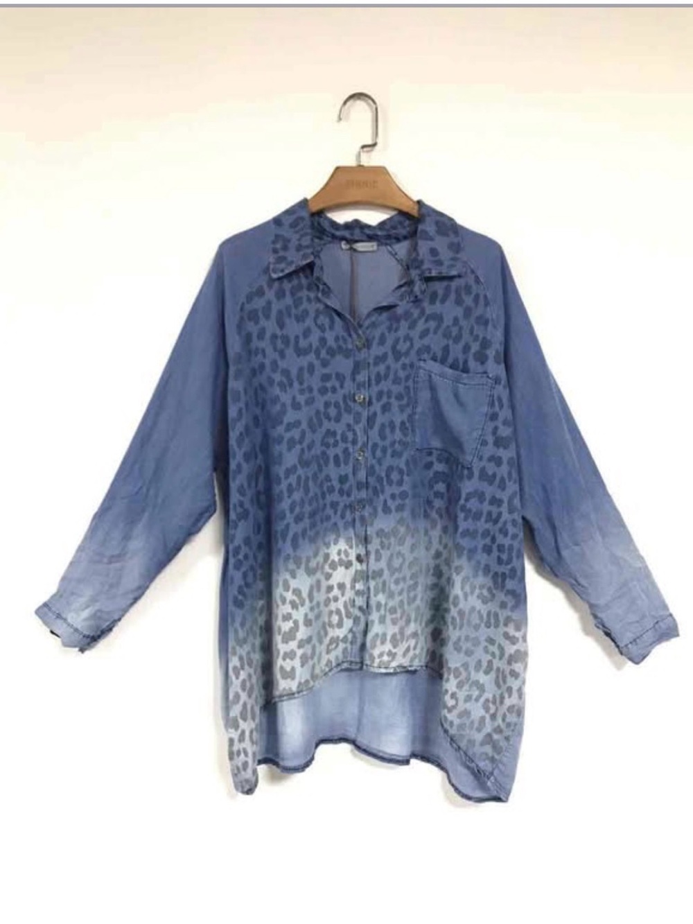 Blue Ombre Leopard Button-Up Shirt - Casual women’s Shirt